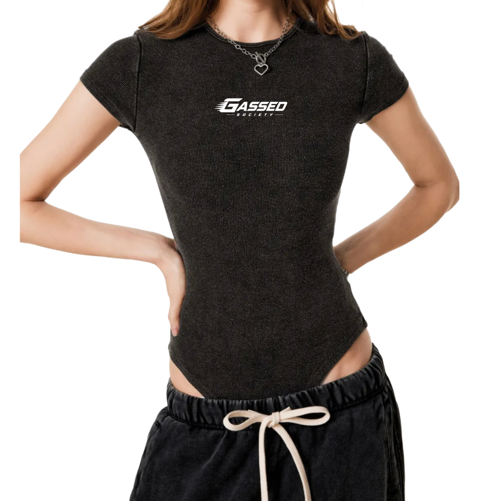 OEM Womens Essential Washed Crewneck Bodysuit