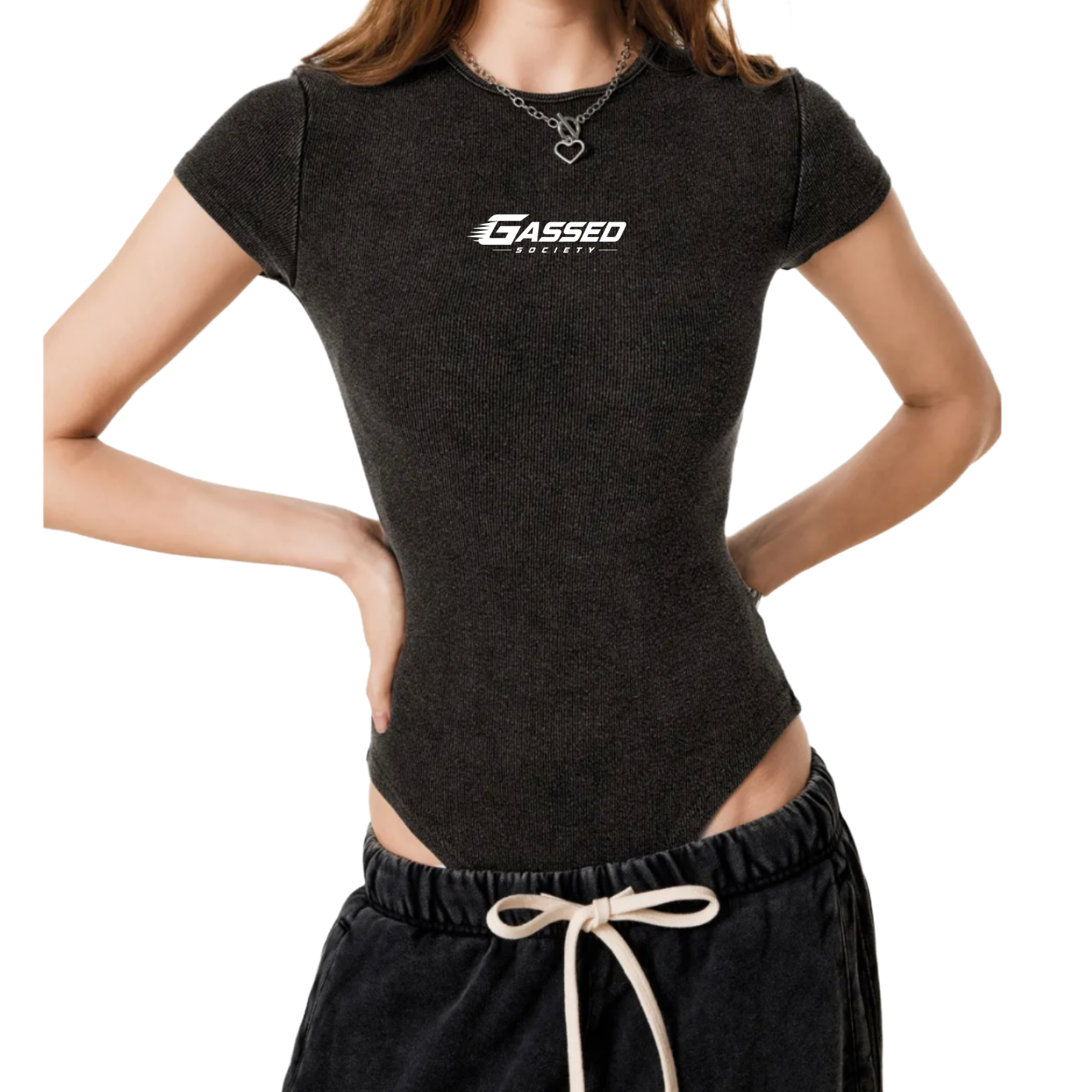 OEM Womens Essential Washed Crewneck Bodysuit