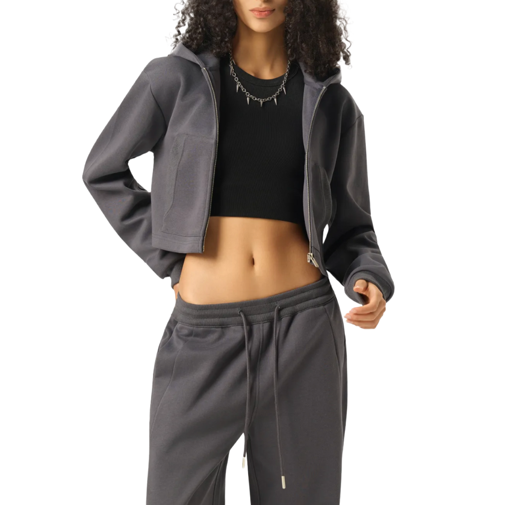 OEM Womens Essential Cropped Zip-Up Hoodie