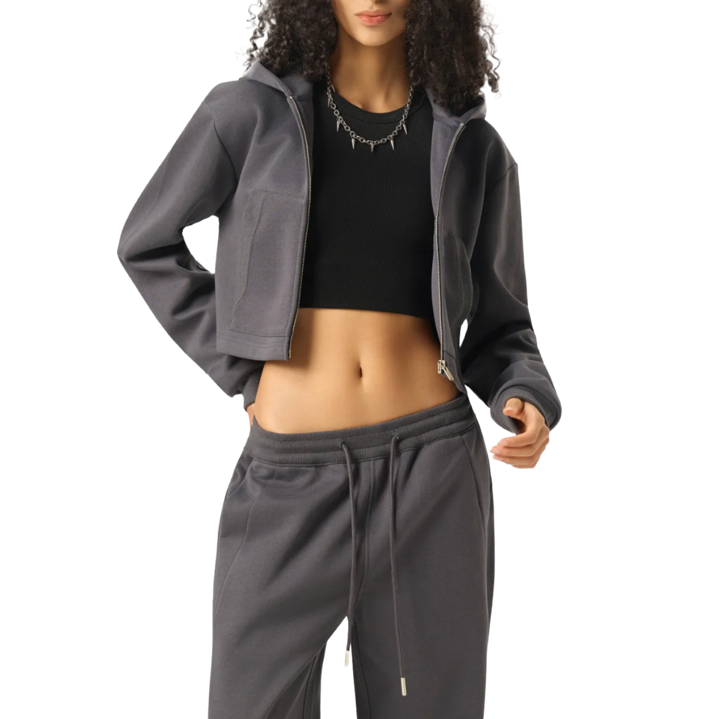 OEM Womens Essential Cropped Zip-Up Hoodie